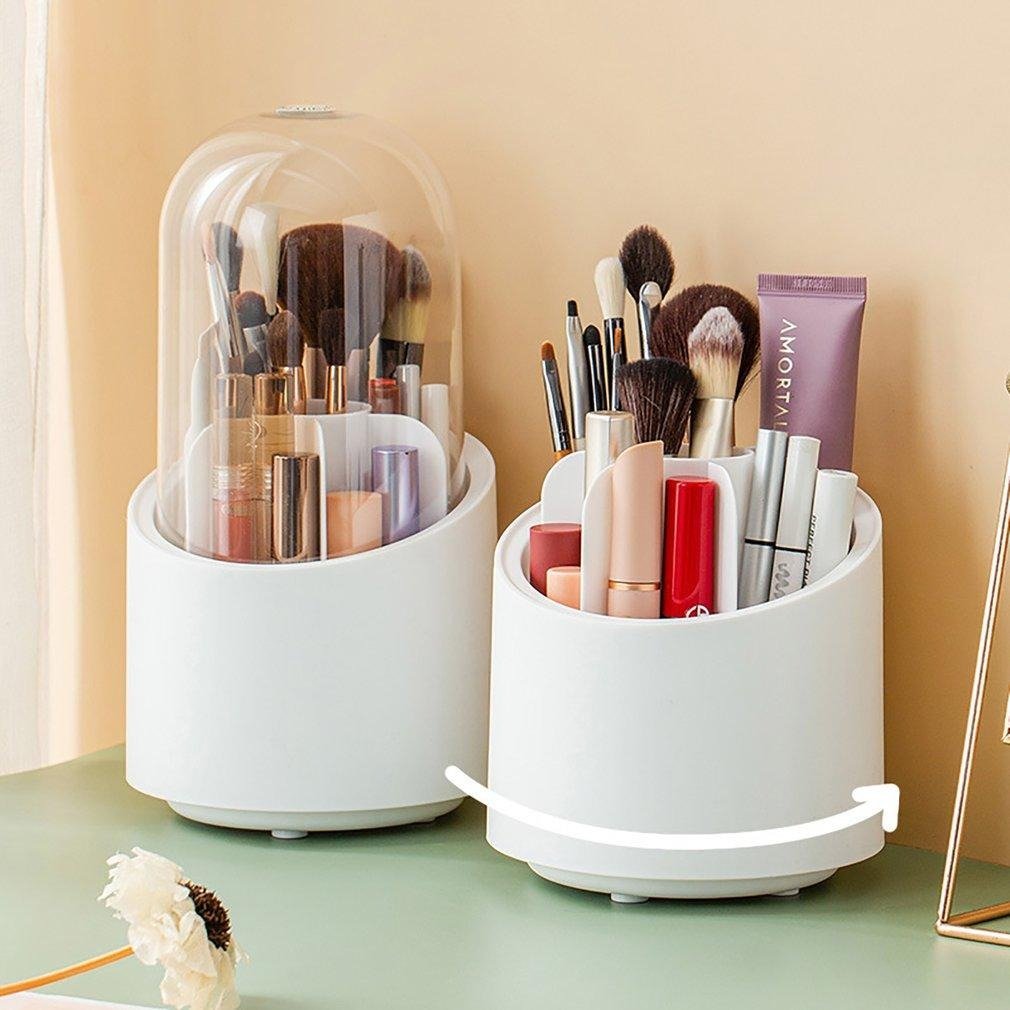 360° Rotating Makeup Brush Storage Box | Organizer for Brushes, Lipsticks & Eyebrow Pencils